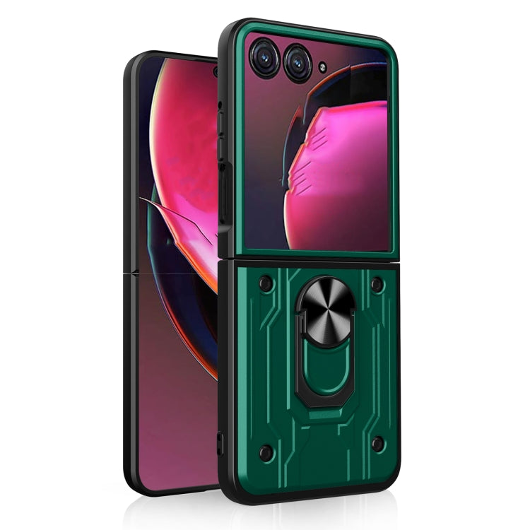 For Motorola Razr 50 Magnetic Holder TPU+PC Phone Case(Dark Green) by buy2fix