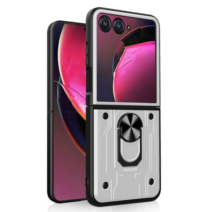 For Motorola Razr 50 Magnetic Holder TPU+PC Phone Case(White) by buy2fix