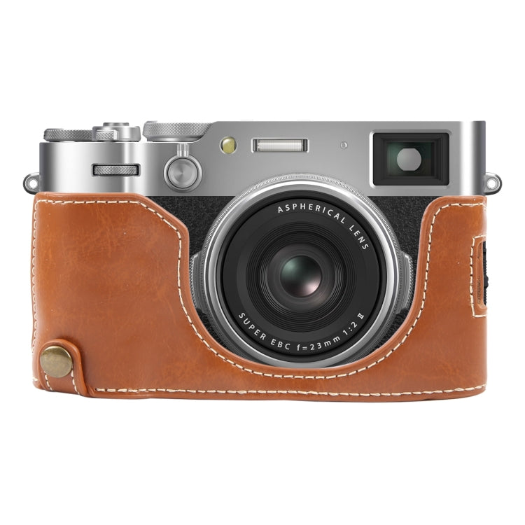 For FUJIFILM X100VI Glossy PU Leather Camera Half Case Base(Brown) - Half Case by buy2fix | Online Shopping UK | buy2fix