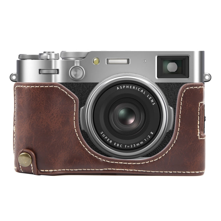 For FUJIFILM X100VI Glossy PU Leather Camera Half Case Base(Coffee) - Half Case by buy2fix | Online Shopping UK | buy2fix