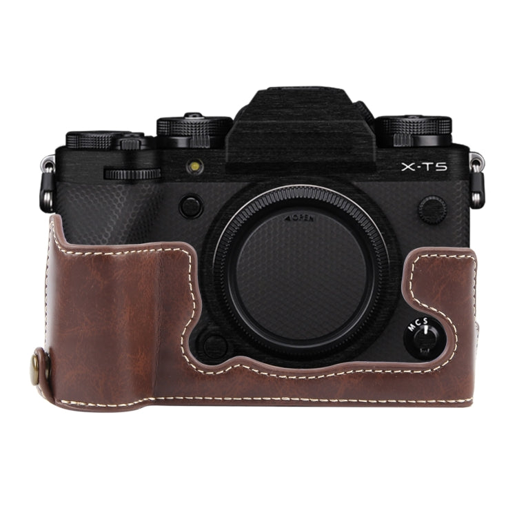 For FUJIFILM X-T5 Glossy PU Leather Camera Half Case Base(Coffee) - Half Case by buy2fix | Online Shopping UK | buy2fix