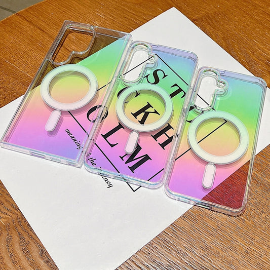 For Samsung Galaxy S22 Ultra 5G Gradient Color MagSafe Airbag Full Coverage Phone Case(Rainbow) by buy2fix