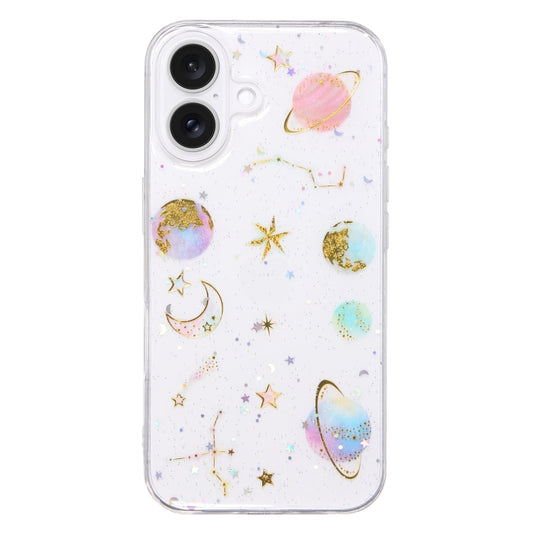 For iPhone 16 Cosmic Star Glitter Epoxy TPU Phone Case(Transparent Pink) - iPhone 16 Cases by buy2fix | Online Shopping UK | buy2fix