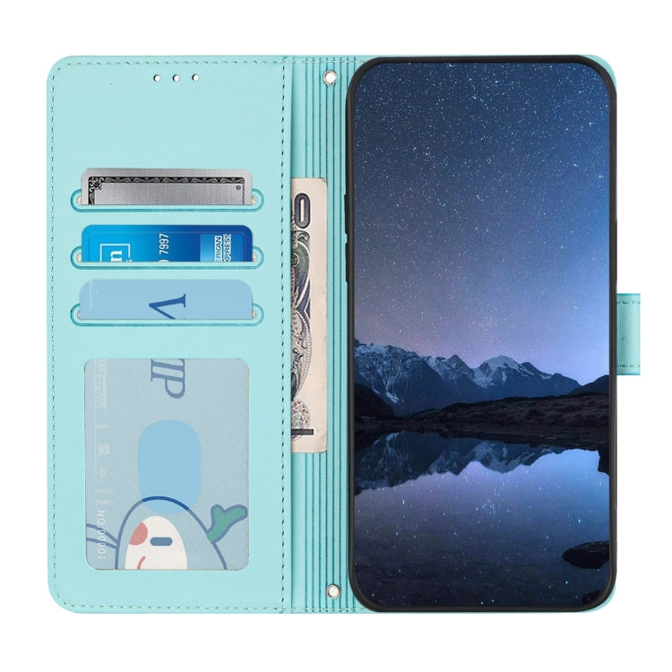 For Samsung Galaxy S25 5G Cat Rat Embossed Pattern RFID Leather Phone Case with Lanyard(Mint Green) by buy2fix