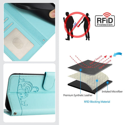 For Samsung Galaxy S25 5G Cat Rat Embossed Pattern RFID Leather Phone Case with Lanyard(Mint Green) by buy2fix