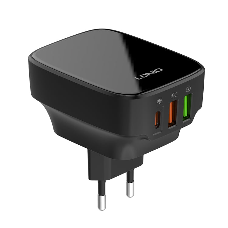 LDNIO Q334 32W Type-C + Dual USB Port Charger with 1m Micro USB Data Cable, Plug Type:EU Plug(Black) - USB Charger by LDNIO | Online Shopping UK | buy2fix