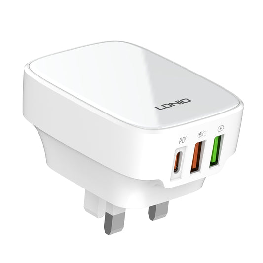 LDNIO Q334 32W Type-C + Dual USB Port Charger with 1m 8 Pin Data Cable, Plug Type:UK Plug(White) - USB Charger by LDNIO | Online Shopping UK | buy2fix