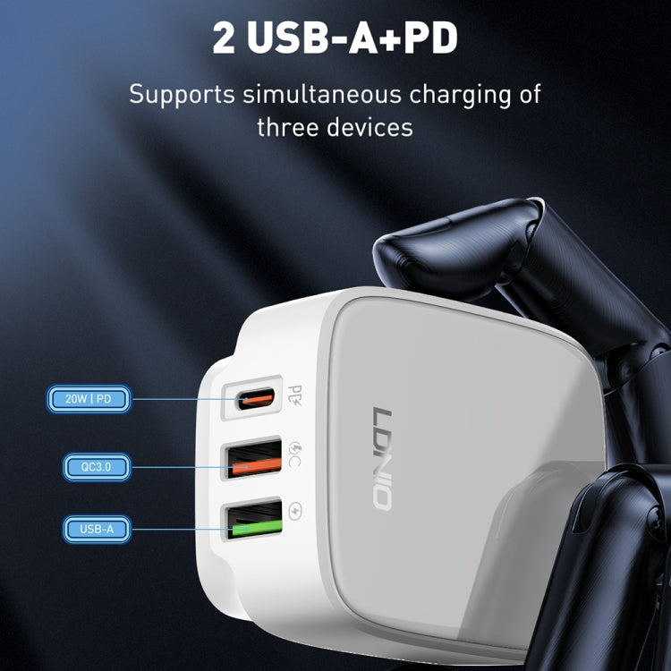 LDNIO Q334 32W Type-C + Dual USB Port Charger with 1m USB-C / Type-C to USB-C / Type-C Data Cable, Plug Type:EU Plug(White) - USB Charger by LDNIO | Online Shopping UK | buy2fix