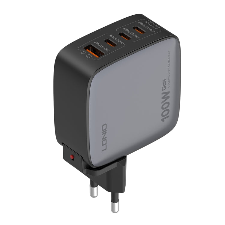 LDNIO Q408 100W GaN USB+3 USB-C / Type-C Interface Charger with 1m 100W USB-C / Type-C to USB-C / Type-C Data Cable, Plug Type:EU Plug(Black) - USB Charger by LDNIO | Online Shopping UK | buy2fix