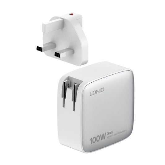 LDNIO Q408 100W GaN USB+3 USB-C / Type-C Interface Charger with 1m 100W USB-C / Type-C to USB-C / Type-C Data Cable, Plug Type:UK Plug(White) by LDNIO