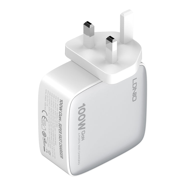 LDNIO Q408 100W GaN USB+3 USB-C / Type-C Interface Charger with 1m 100W USB-C / Type-C to USB-C / Type-C Data Cable, Plug Type:UK Plug(White) - USB Charger by LDNIO | Online Shopping UK | buy2fix