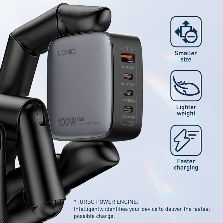 LDNIO Q408 100W GaN USB+3 USB-C / Type-C Interface Charger with 1m 100W USB-C / Type-C to USB-C / Type-C Data Cable, Plug Type:US Plug(Black) - USB Charger by LDNIO | Online Shopping UK | buy2fix