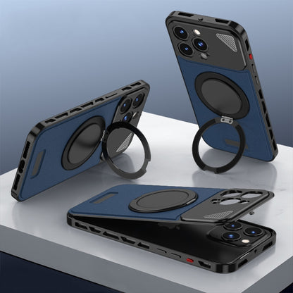 For iPhone 14 Pro Metal Snap Buckle 360 Degree Rotating MagSafe Magnetic Holder Phone Case(Dark Blue Black) - iPhone 14 Pro Cases by buy2fix | Online Shopping UK | buy2fix