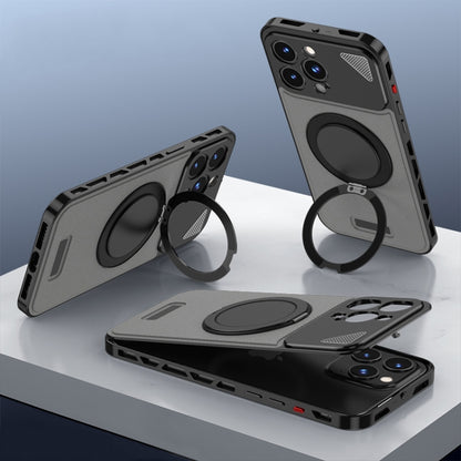 For iPhone 14 Pro Max Metal Snap Buckle 360 Degree Rotating MagSafe Magnetic Holder Phone Case(Dark Grey Black) - iPhone 14 Pro Max Cases by buy2fix | Online Shopping UK | buy2fix
