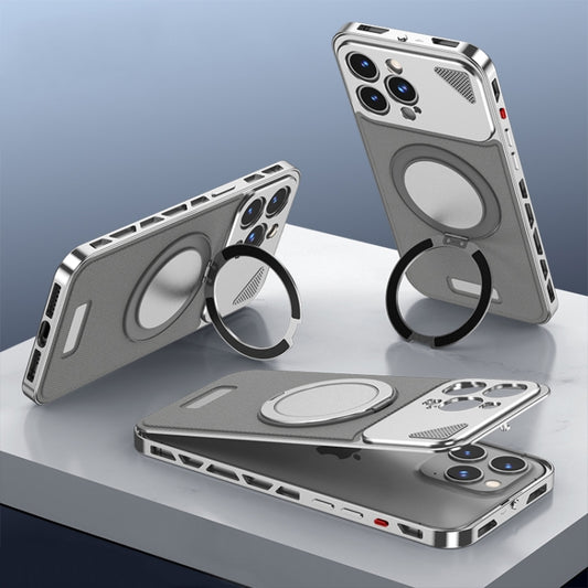 For iPhone 13 Pro Max Metal Snap Buckle 360 Degree Rotating MagSafe Magnetic Holder Phone Case(Dark Grey Silver) - iPhone 13 Pro Max Cases by buy2fix | Online Shopping UK | buy2fix