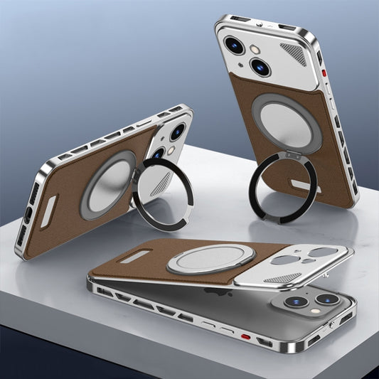For iPhone 13 Metal Snap Buckle 360 Degree Rotating MagSafe Magnetic Holder Phone Case(Dark Brown Silver) - iPhone 13 Cases by buy2fix | Online Shopping UK | buy2fix