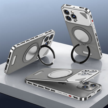 For iPhone 12 Pro Max Metal Snap Buckle 360 Degree Rotating MagSafe Magnetic Holder Phone Case(Dark Grey Silver) - iPhone 12 Pro Max Cases by buy2fix | Online Shopping UK | buy2fix