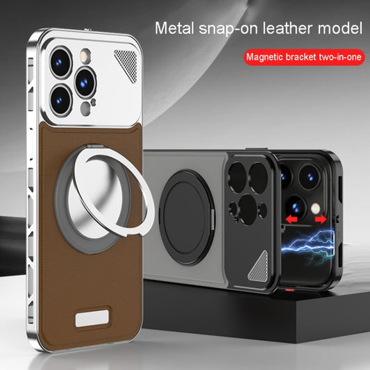 For iPhone 13 Pro Metal Snap Buckle 360 Degree Rotating MagSafe Magnetic Holder Phone Case(Dark Blue Silver) - iPhone 13 Pro Cases by buy2fix | Online Shopping UK | buy2fix