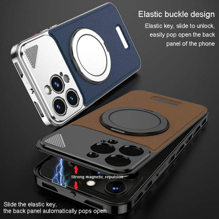 For iPhone 14 Pro Metal Snap Buckle 360 Degree Rotating MagSafe Magnetic Holder Phone Case(Dark Blue Black) - iPhone 14 Pro Cases by buy2fix | Online Shopping UK | buy2fix