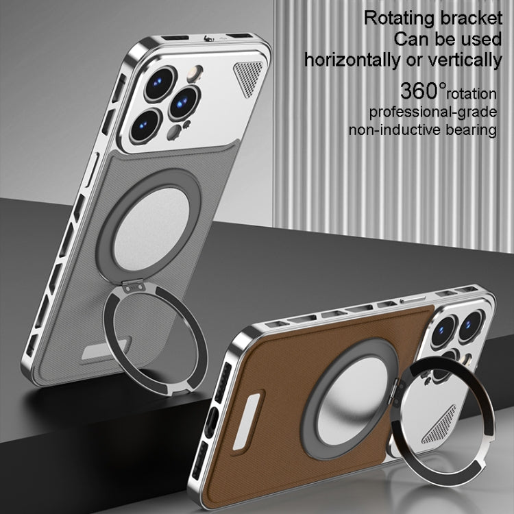 For iPhone 12 Pro Max Metal Snap Buckle 360 Degree Rotating MagSafe Magnetic Holder Phone Case(Dark Blue Silver) - iPhone 12 Pro Max Cases by buy2fix | Online Shopping UK | buy2fix