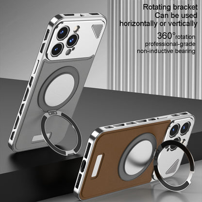 For iPhone 14 Metal Snap Buckle 360 Degree Rotating MagSafe Magnetic Holder Phone Case(Dark Blue Silver) - iPhone 14 Cases by buy2fix | Online Shopping UK | buy2fix