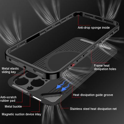 For iPhone 15 Pro Max Metal Snap Buckle 360 Degree Rotating MagSafe Magnetic Holder Phone Case(Dark Grey Silver) - iPhone 15 Pro Max Cases by buy2fix | Online Shopping UK | buy2fix