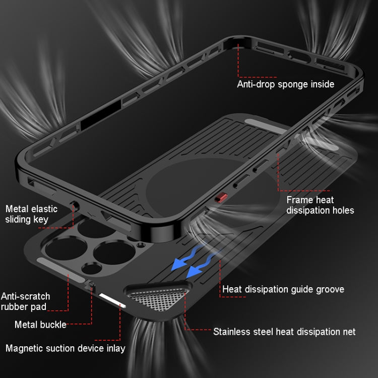 For iPhone 14 Pro Max Metal Snap Buckle 360 Degree Rotating MagSafe Magnetic Holder Phone Case(Dark Blue Black) - iPhone 14 Pro Max Cases by buy2fix | Online Shopping UK | buy2fix