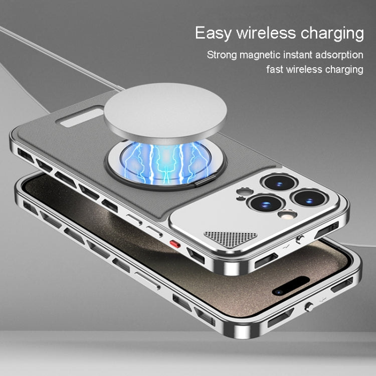 For iPhone 14 Pro Max Metal Snap Buckle 360 Degree Rotating MagSafe Magnetic Holder Phone Case(Dark Grey Silver) - iPhone 14 Pro Max Cases by buy2fix | Online Shopping UK | buy2fix