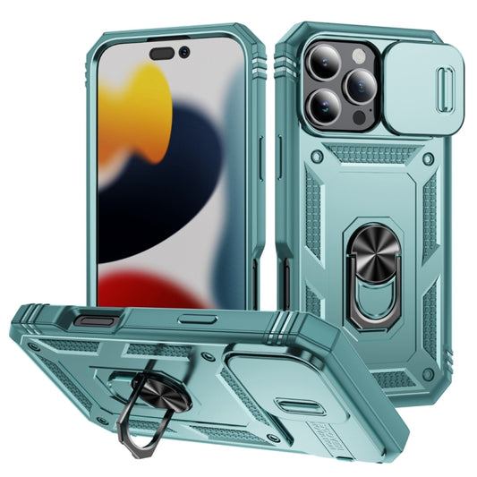 For iPhone 16 Pro Sliding Camshield TPU + PC Phone Case with Holder(Green) - iPhone 16 Pro Cases by buy2fix | Online Shopping UK | buy2fix