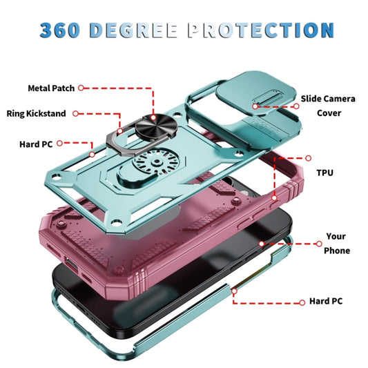 For iPhone 16 Pro Sliding Camshield TPU + PC Phone Case with Holder(Green+Pink) by buy2fix