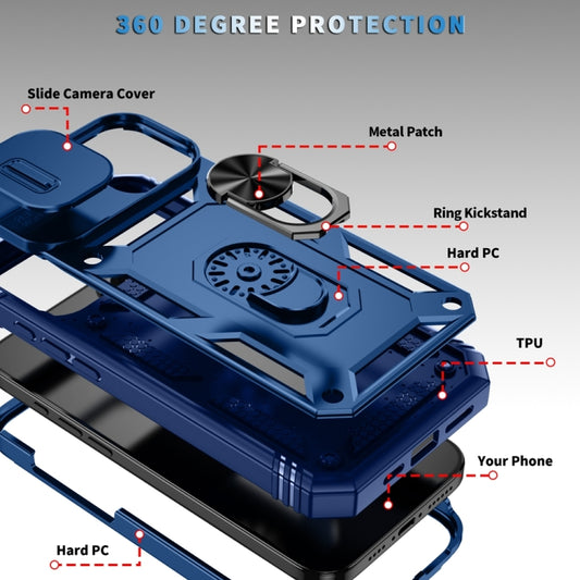 For iPhone 16 Sliding Camshield TPU + PC Phone Case with Holder(Navy Blue) by buy2fix