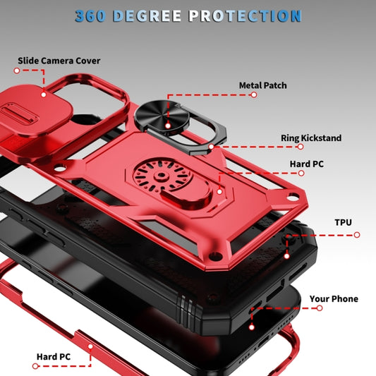 For iPhone 16 Sliding Camshield TPU + PC Phone Case with Holder(Red+Black) by buy2fix