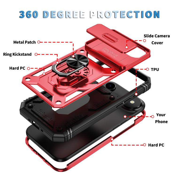 For iPhone Air Sliding Camshield TPU + PC Phone Case with Holder(Red+Black) - iPhone Air Cases by buy2fix | Online Shopping UK | buy2fix