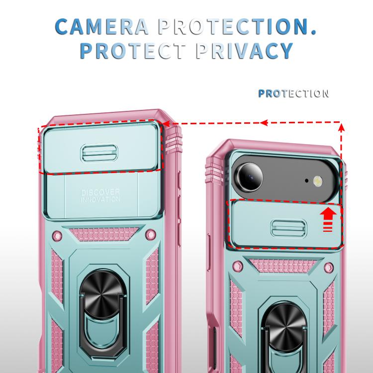 For iPhone Air Sliding Camshield TPU + PC Phone Case with Holder(Green+Pink) - iPhone Air Cases by buy2fix | Online Shopping UK | buy2fix