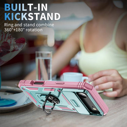 For iPhone Air Sliding Camshield TPU + PC Phone Case with Holder(Green+Pink) - iPhone Air Cases by buy2fix | Online Shopping UK | buy2fix