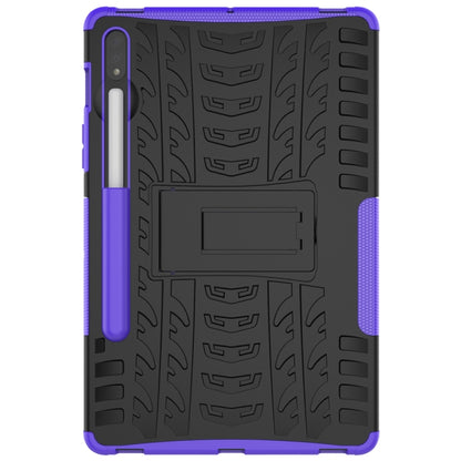 For Samsung Galaxy Tab S8 / Galaxy Tab S7 T870 / T875 Tire Texture Shockproof TPU+PC Protective Case with Holder(Purple) by buy2fix