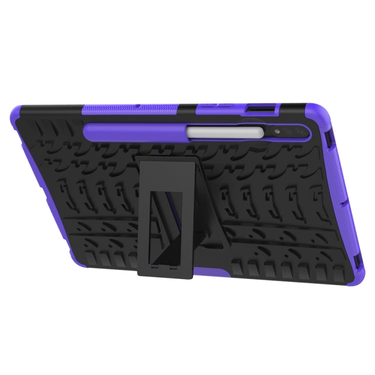 For Samsung Galaxy Tab S8 / Galaxy Tab S7 T870 / T875 Tire Texture Shockproof TPU+PC Protective Case with Holder(Purple) by buy2fix