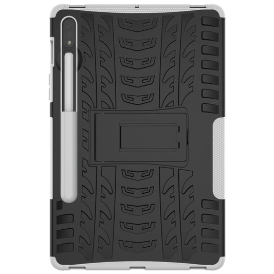 For Samsung Galaxy Tab S8 / Galaxy Tab S7 T870 / T875 Tire Texture Shockproof TPU+PC Protective Case with Holder(White) by buy2fix