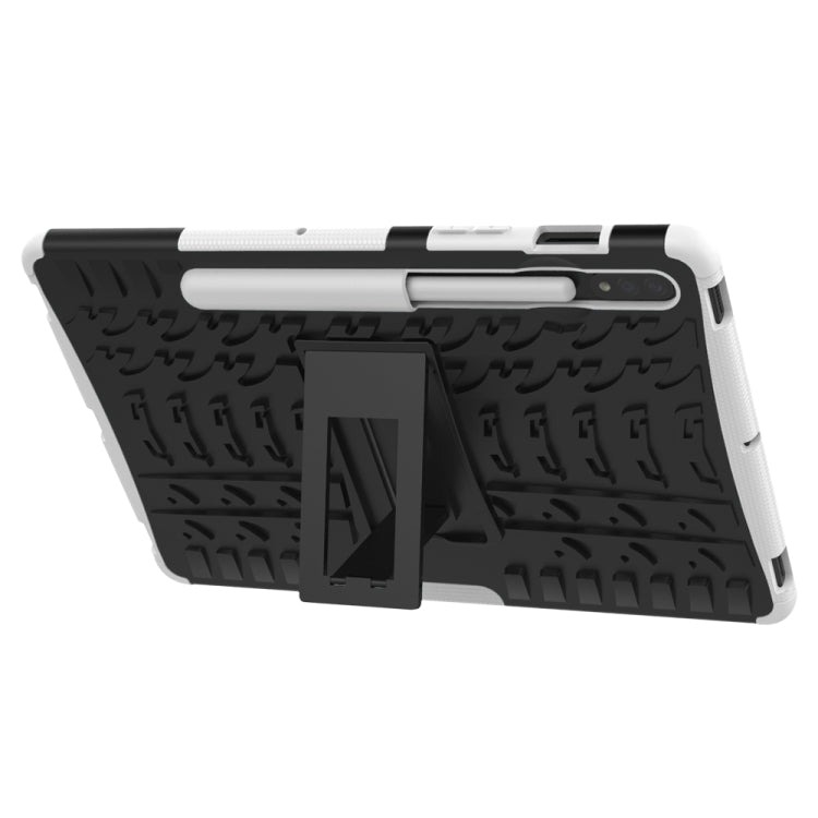 For Samsung Galaxy Tab S8 / Galaxy Tab S7 T870 / T875 Tire Texture Shockproof TPU+PC Protective Case with Holder(White) by buy2fix