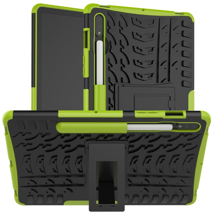 For Samsung Galaxy Tab S8 / Galaxy Tab S7 T870 / T875 Tire Texture Shockproof TPU+PC Protective Case with Holder(Green) by buy2fix