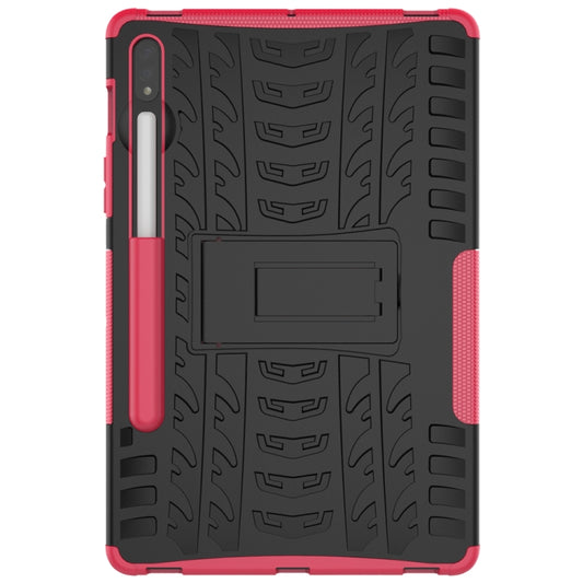 For Samsung Galaxy Tab S8 / Galaxy Tab S7 T870 / T875 Tire Texture Shockproof TPU+PC Protective Case with Holder(Pink) by buy2fix