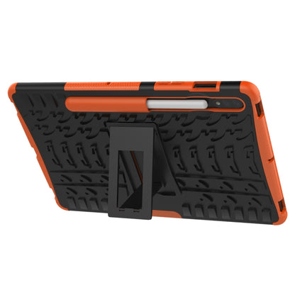 For Samsung Galaxy Tab S8 / Galaxy Tab S7 T870 / T875 Tire Texture Shockproof TPU+PC Protective Case with Holder(Orange) by buy2fix