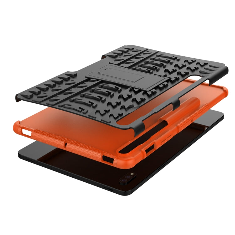 For Samsung Galaxy Tab S8 / Galaxy Tab S7 T870 / T875 Tire Texture Shockproof TPU+PC Protective Case with Holder(Orange) by buy2fix