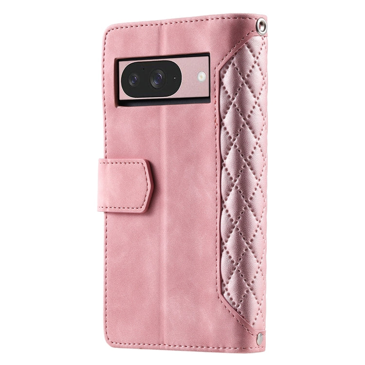 For Google Pixel 9 / 9 Pro Grid Texture Zipper Leather Phone Case with Lanyard(Rose Gold) - Google Cases by buy2fix | Online Shopping UK | buy2fix