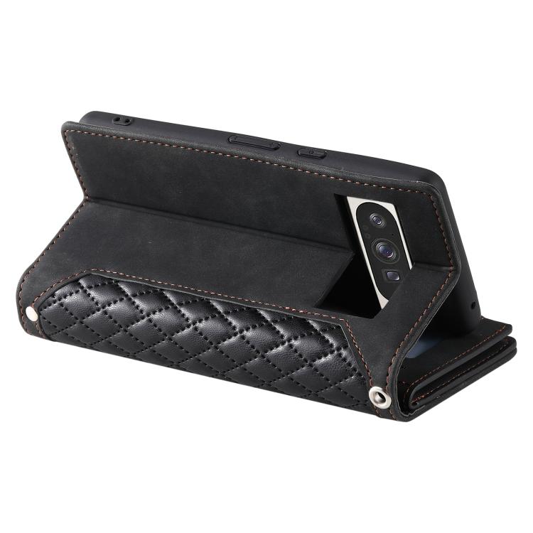 For Google Pixel 10 Pro XL Grid Texture Zipper Leather Phone Case with Lanyard(Black) - Google Cases by buy2fix | Online Shopping UK | buy2fix
