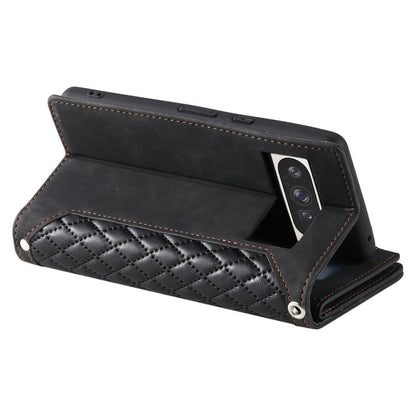 For Google Pixel 10 Pro XL Grid Texture Zipper Leather Phone Case with Lanyard(Black) - Google Cases by buy2fix | Online Shopping UK | buy2fix