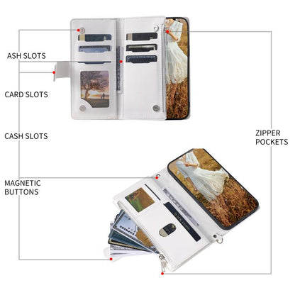 For Google Pixel 10 Pro XL Grid Texture Zipper Leather Phone Case with Lanyard(White) - Google Cases by buy2fix | Online Shopping UK | buy2fix