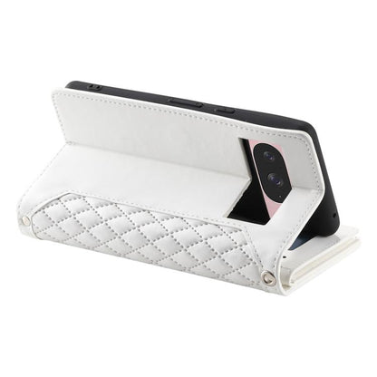 For Google Pixel 10 / 10 Pro Grid Texture Zipper Leather Phone Case with Lanyard(White) - Google Cases by buy2fix | Online Shopping UK | buy2fix
