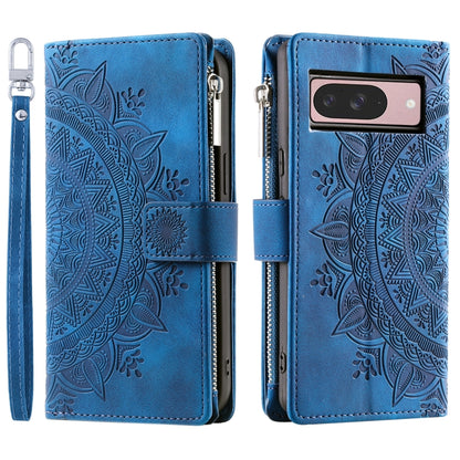 For Google Pixel 9 / 9 Pro Multi-Card Totem Zipper Leather Phone Case(Blue) - Google Cases by buy2fix | Online Shopping UK | buy2fix