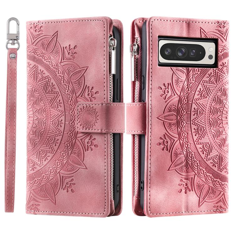 For Google Pixel 10 Pro XL Multi-Card Totem Zipper Leather Phone Case(Pink) - Google Cases by buy2fix | Online Shopping UK | buy2fix